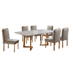 Conjunto Sala de Jantar 6 Lugares Veneza Madeira Maciça Mesa e Cadeiras Linho Areia - 2