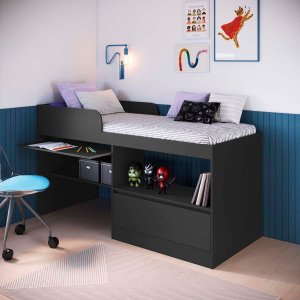 Cama Solteiro Multifuncional C/ Estação de Trabalho Grafite