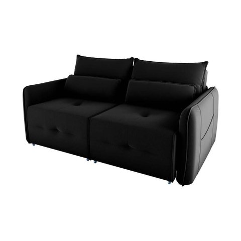 Sofá Cama 2 Lugares com Almofadas 205cm Celine Veludo Preto Matrix
