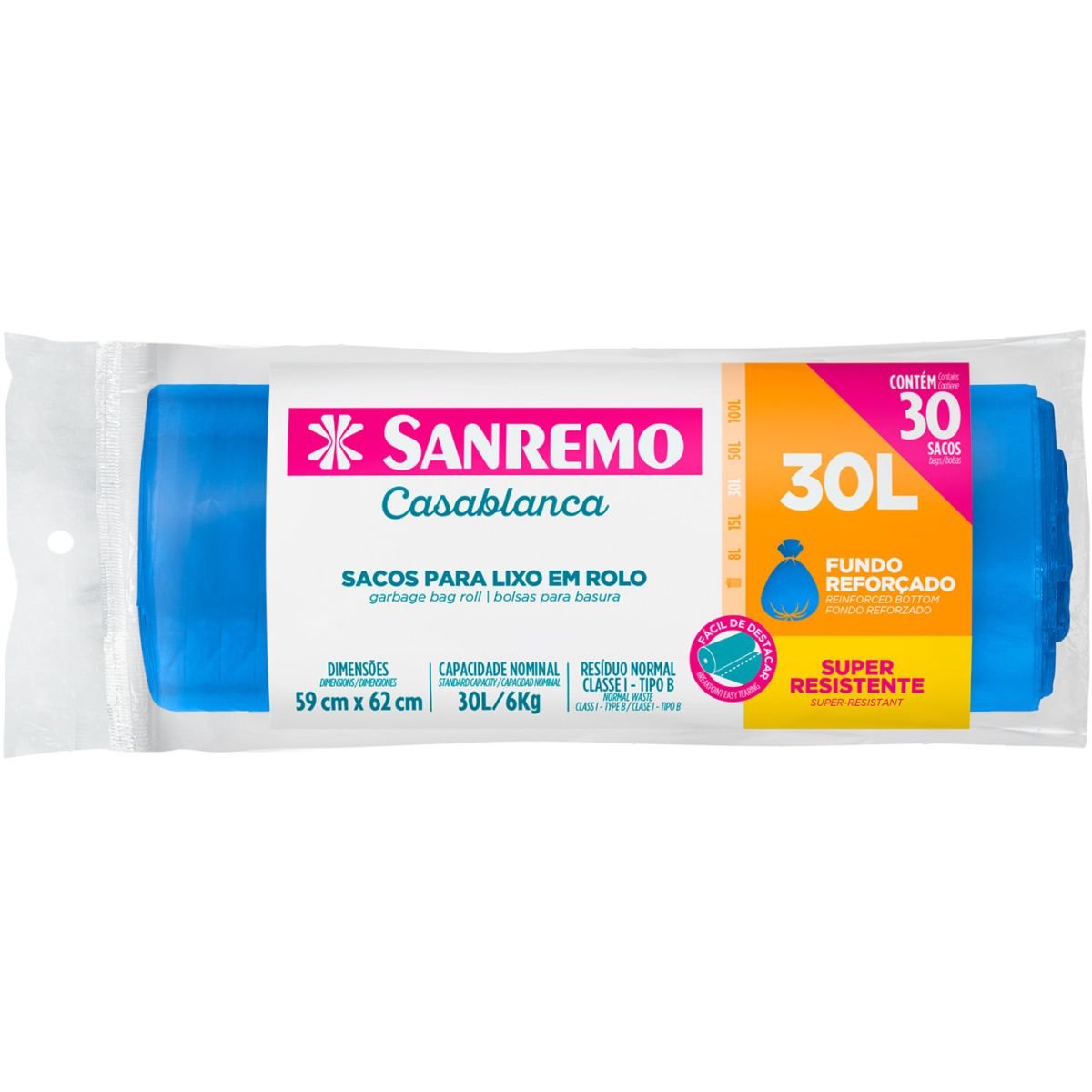 SACO PARA LIXO 30L AZUL ROLO REFORÇADO ROLO COM 30 - 1