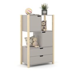 Jogo de Quarto Infantil Kids Liv Organizador, Cama, Auxiliar New e Penteadeira Tifanny LED Cinza/Nat - 6