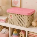 Ver imagem 2 de Caixa Organizadora Cesto Multiuso Infantil com Tampa 17 Litros Baby Bege e Rosa - Usual
