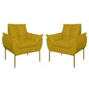 Ver imagem 1 de Kit 02 Poltronas Base Metal Dourada Sala Quarto Balaqui Decor Cor:amarelo