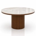 Ver imagem 1 de Mesa de Jantar 100 Cm Base Cilíndrica Nogueira e Tampo Duplo Mármore Quartzito Taj Mahal