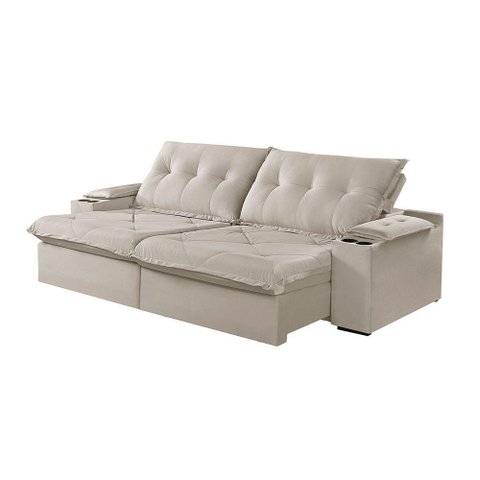 Sofá 4 Lugares Retrátil Martins M-163 com Acessórios Veludo Creme