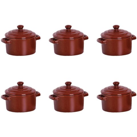 Kit 6 Mini Caçarola Cerâmica Marrom Esmaltada 250ml Moderna Panelinha para Festa Buffet Servir