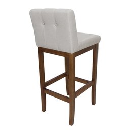 Banco Alto Bistrô de Madeira com Encosto Estofado Off White Lívia Soberati Banco Alto Bistrô de Made - 2