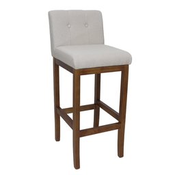 Banco Alto Bistrô de Madeira com Encosto Estofado Off White Lívia Soberati Banco Alto Bistrô de Made - 1