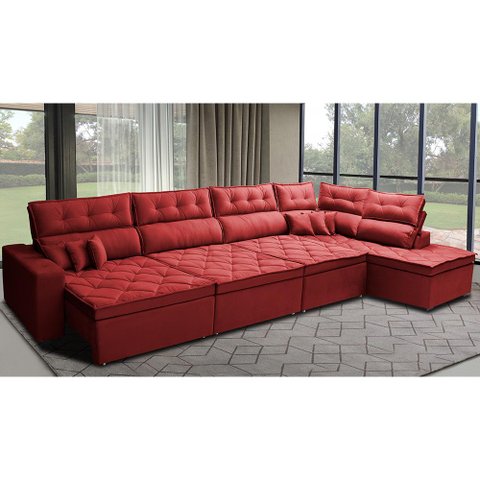 Sofá de Canto 4,80x2,36m Retrátil e Reclinável com Molas Cama inBox Platinum Direito Suede