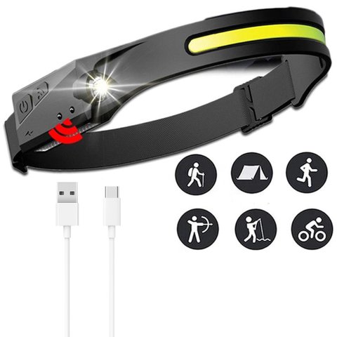 Lanterna De Cabeça Sensor De Movimento Detecta Presença Led XPE COB Multiuso Ciclismo Camping