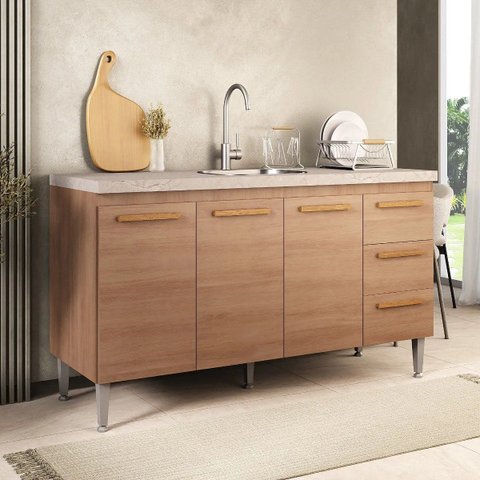 Gabinete Cozinha Madeira Joia 1.50m Luxo Madeirado Inteiro