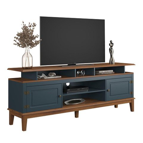 Rack para TV 75 Polegadas Madeira Maciça 2 Portas Rústico 185,7cm Azul Petróleo - Apaixone & Decore