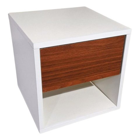 Nicho Suspenso 100% Mdf 30x30x30cm para Cabeceira de Cama - Branco/nogueira Caiena