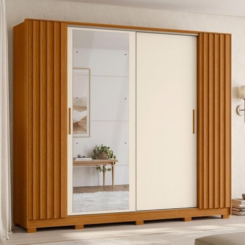 Guarda Roupa Casal Jacarandá 4 Portas Flex com 4 Espelhos Cinamomo/Off White - Móveis Albatroz