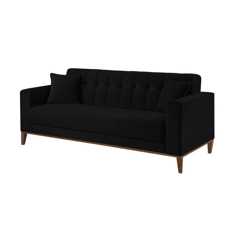 Sofa Liverpool 3 Lugares 195 Cm Base Madeira Talento Móveis Veludo Paris Preto
