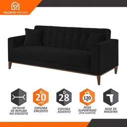 Sofa Liverpool 3 Lugares 195 Cm Base Madeira Talento Móveis Veludo Paris Preto - 3