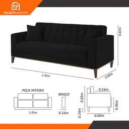 Sofa Liverpool 3 Lugares 195 Cm Base Madeira Talento Móveis Veludo Paris Preto - 4