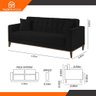 Sofa Liverpool 3 Lugares 195 Cm Base Madeira Talento Móveis Veludo Paris Preto - 4