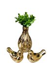 Ver imagem 1 de Kit Enfeite Para Rack Vasinho Passarinhos Planta Decoração Dourado