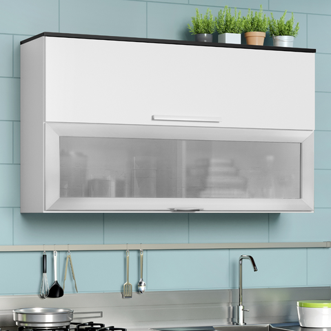 Armário de Cozinha C/ Vidro 2 Portas 1,20m Branco