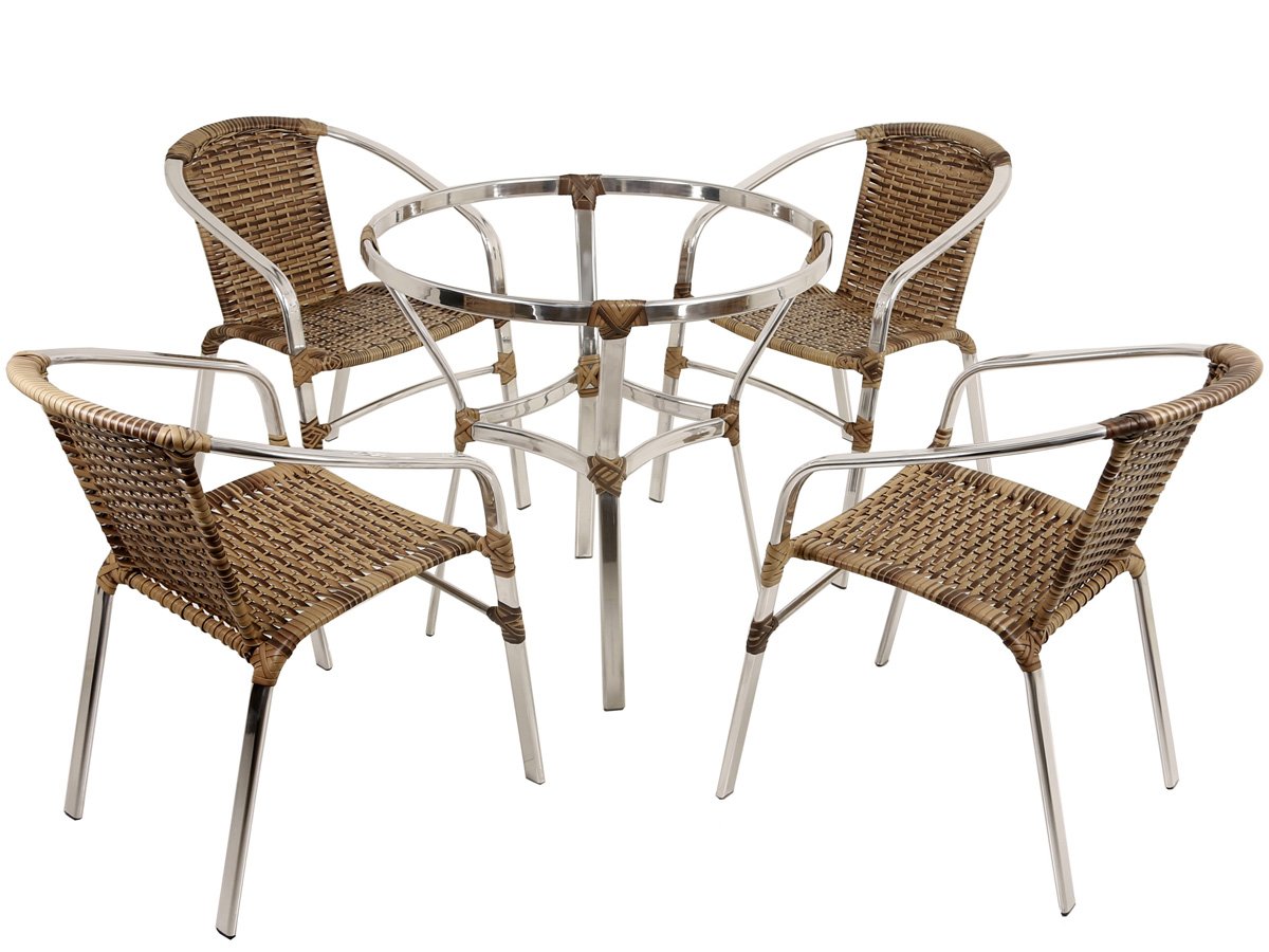 Jogo de Jantar com 10 Cadeiras Dourados : Alumínio Epóxi Fibra Sintética e  Tampo de Madeira Cumaru