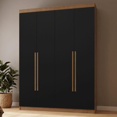 Guarda-Roupa Solteiro 4 Portas Batentes Rustic/Preto/Rustic Netuno Madesa