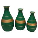 Ver imagem 1 de Trio Vasos Garrafas em Cerâmica Fosca de Sala Decor - Green Golden