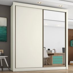Guarda Roupa Solteiro com Espelho 2 Portas 4 Gavetas - Zurique-off White - Móveis Europa - 1