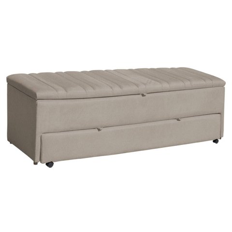 Calçadeira Baú Sapateira 190cm Ayla Suede Tampo Reto