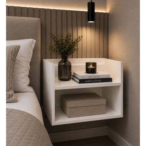 Mesa Cabeceira Vivian Lateral Apoio Organizador Branco MDF