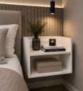 Ver imagem 1 de Mesa Cabeceira Vivian Lateral Apoio Organizador Branco MDF