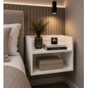 Ver imagem 1 de Mesa Cabeceira Vivian Lateral Apoio Organizador Branco MDF