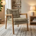 Ver imagem 1 de Poltrona em Madeira Maciça Confortável Sala Design Elegante Estofado Boucle Estilo Sofisticado