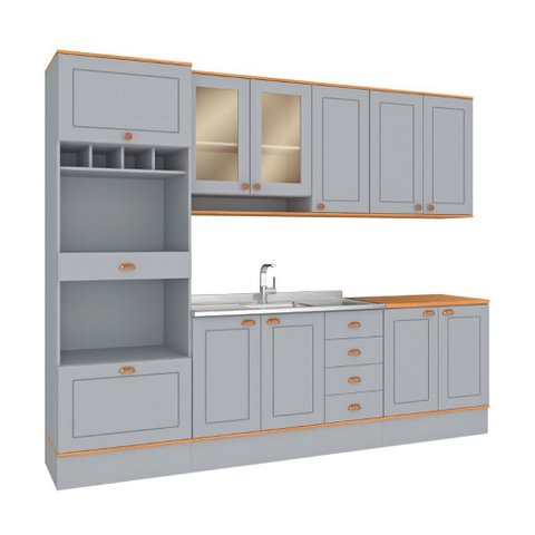 Cozinha Completa Aspen 11 Portas 4 Gavetas CA06ST Cinza/Cinamomo - Fellicci