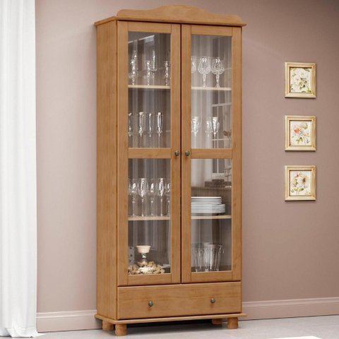 Cristaleira de Madeira 85cm 2 Portas de Vidro Rubia Freijó F07 - Mpozenato