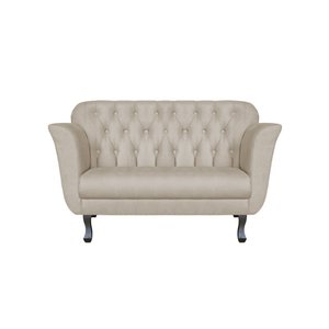 Namoradeira Decorativa Couro Bege 2 Lugares Pés Madeira Ms Decor