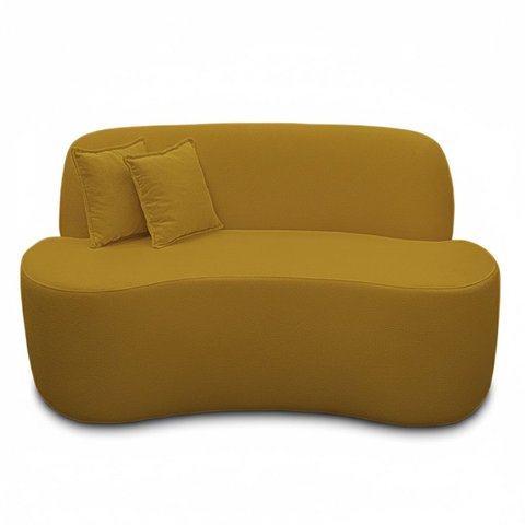 Sofá Ondulado Orgânico Pequeno 2 Lugares Sala Bouclé:bouclé Mostarda