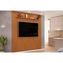 Ver imagem 1 de Rack Bancada C/ Painel P/ Tv até 65 Pol Pratic Ripado 1 Prateleira 223x240cm Freijo - Dj Móveis