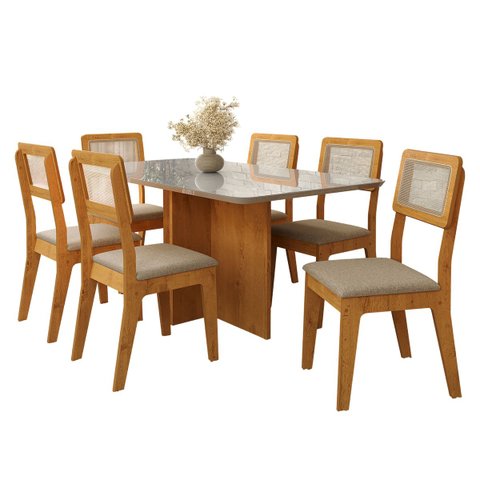 Kit Mesa de Jantar Classic 160 com 6 Cadeiras Bella Boucle