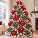 Ver imagem 3 de Flor Natalina Vermelha Verde Camurça Decoração 36cm Kit 8PÇS