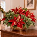Ver imagem 2 de Flor Natalina Vermelha Verde Camurça Decoração 36cm Kit 8PÇS