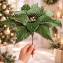 Ver imagem 4 de Flor Natalina Vermelha Verde Camurça Decoração 36cm Kit 8PÇS