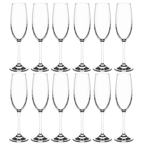 Kit 12 Taças de Champanhe 220ml Espumantes Cristal Copos Titânio Sense