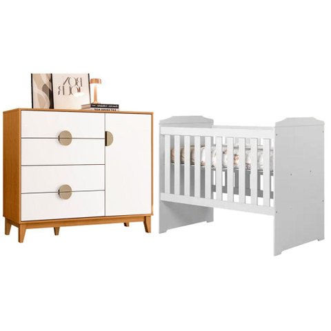Berço Americano Carinho com Cômoda Sapateira Ipe Branco Cinamomo - Móveis Albatroz