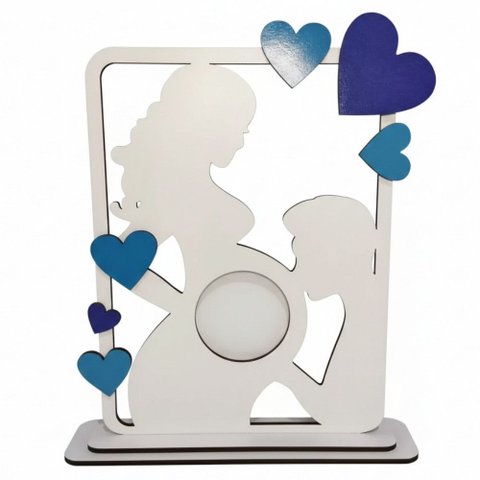 Porta Retrato Gestante MDF para Foto de Ultrassom Menino M01 Branco e Azul - Annie Decor