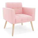 Ver imagem 3 de Kit 2 Poltronas Elisa Suede Rosa Bebê Pés Palito Natural - D'Rossi