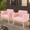 Ver imagem 4 de Kit 2 Poltronas Elisa Suede Rosa Bebê Pés Palito Natural - D'Rossi
