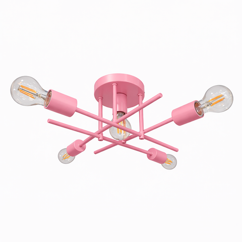 Plafon Central Aluminio Teto e27 5 Luzes Lumini Lab - Rosa Bebe
