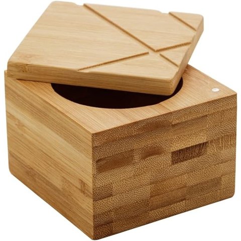 Saleiro Quadrado em Bambu com Tampa, Bege (natural), 13 X 13 X 7 Cm Lyor
