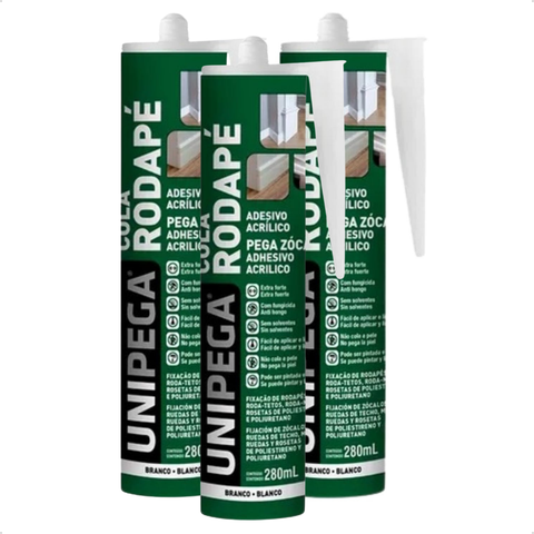 Kit 3 Cola para Rodapé 280ml Unipega Adesivo Pvc Mdf